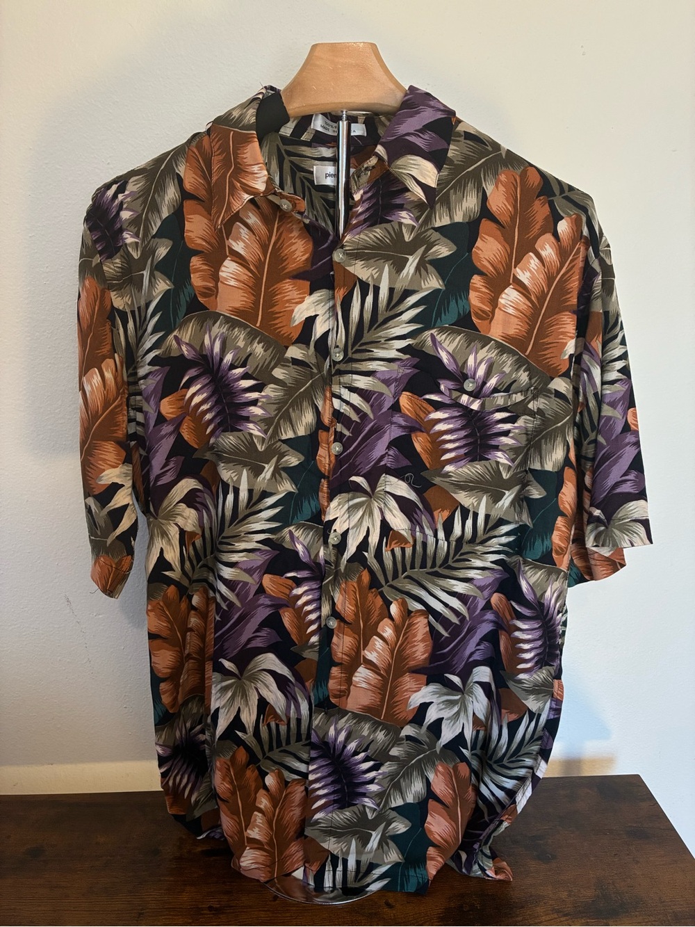 Pierre Cardin Men's Tropical Button-Down Shirt - Orange, Purple, Green, Cream